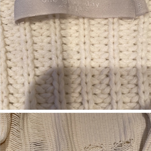 Cream round neck naturally distressed sweater - Picture 3 of 3
